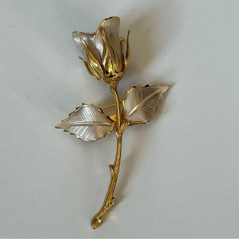 Vintage Two Tone Silver Gold Tone Rose Brooch